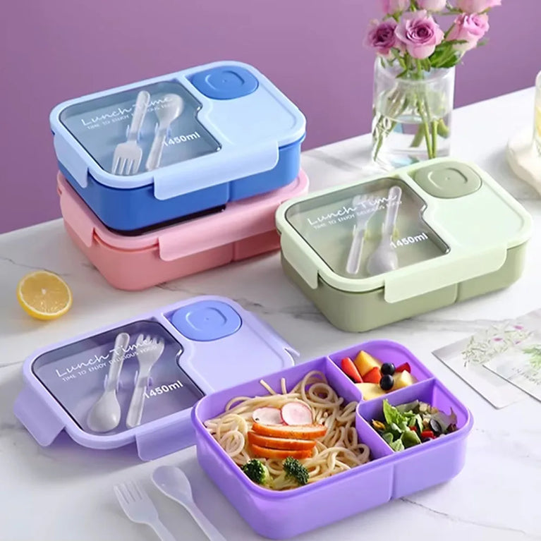 Oval Silicone Bento Lunch Box Microwaveable Leakproof 3 Grid Snack Food Storage Container