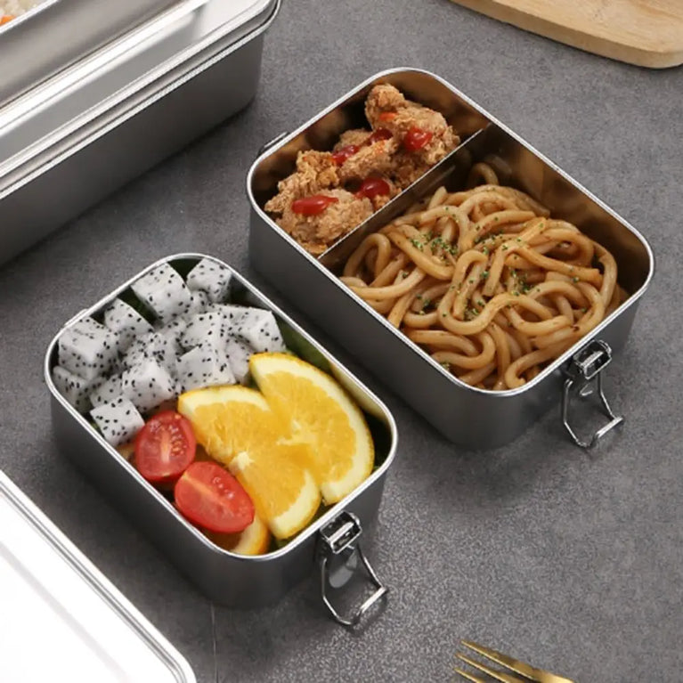 Stainless Steel Leakproof Bento Lunch Box Large Capacity Square Food Container with Lock Clips for Travel and Outdoor Use