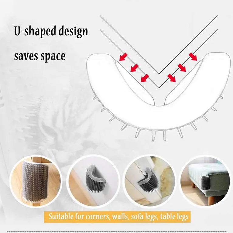 Cat Self Groomer Wall Corner Scratcher Massage Brush Pet Hair Remover Tool