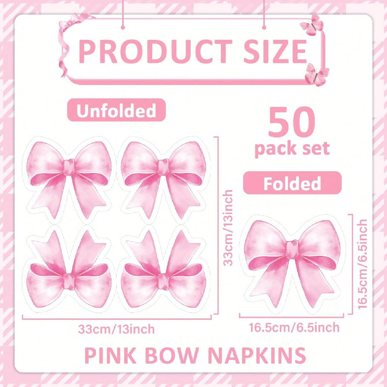 Pink Bow Disposable Party Napkins Soft Absorbent Table Napkins