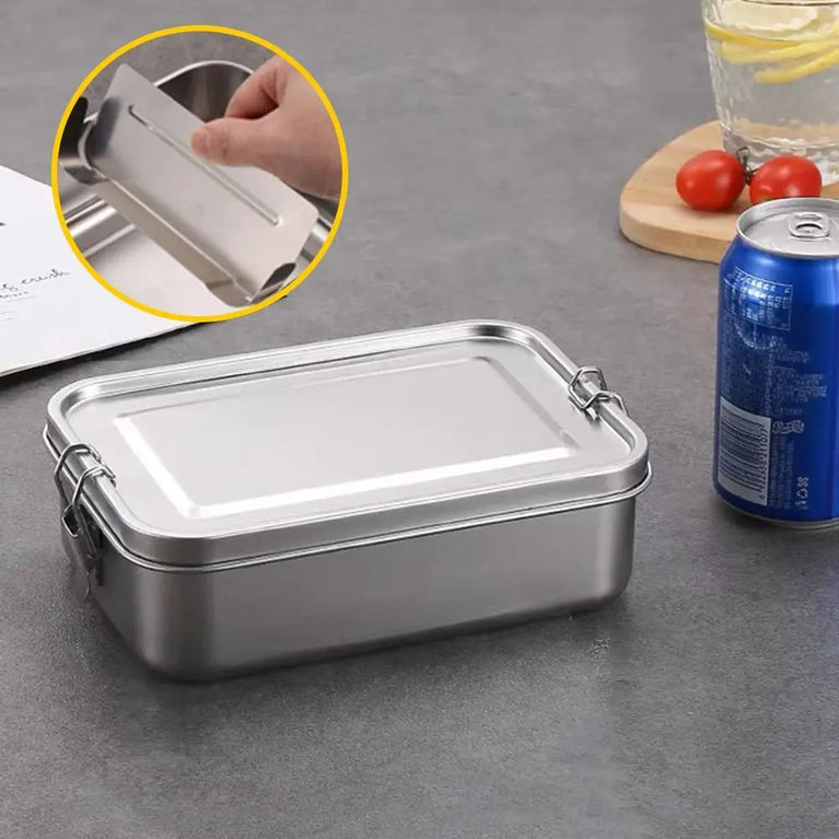 Stainless Steel Leakproof Bento Lunch Box Large Capacity Square Food Container with Lock Clips for Travel and Outdoor Use
