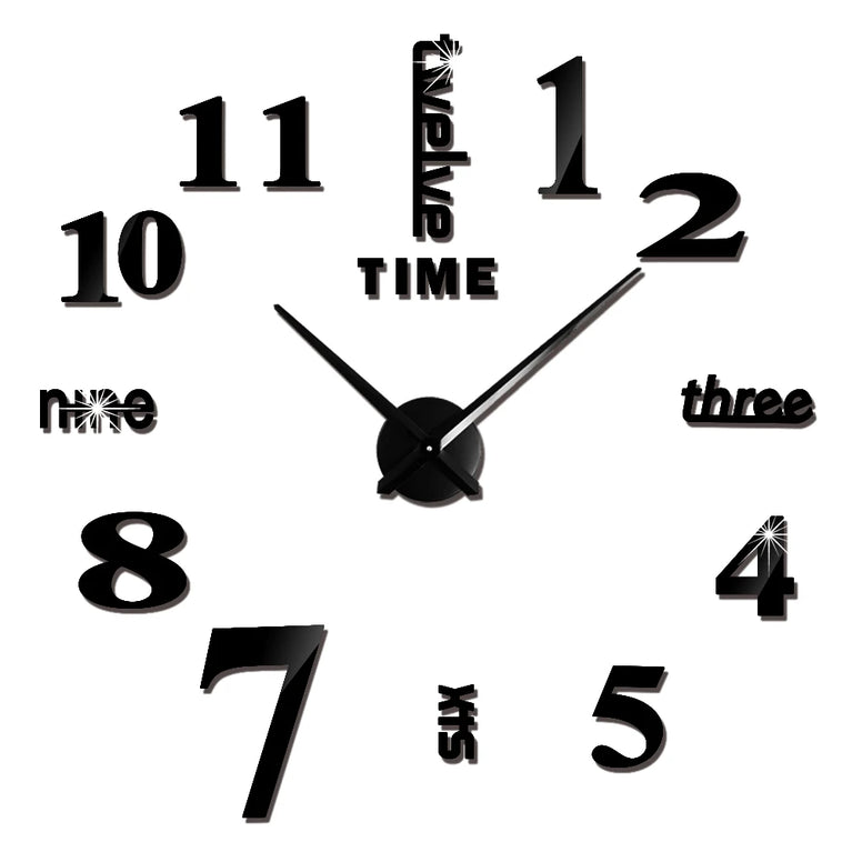 3D DIY Large Wall Clock | Modern Acrylic Mirror Surface Home Décor