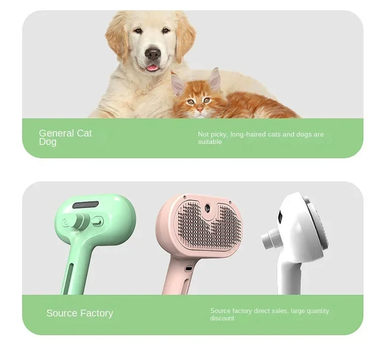 3-in-1 Electric Cat Hair Brush Steam Spray Grooming Comb Tool