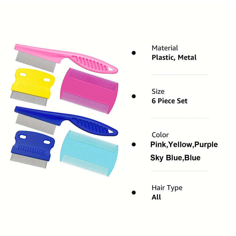 6PCS Flea Metal Lice Cat Dog Deshedding Grooming Comb Kit Tool Set