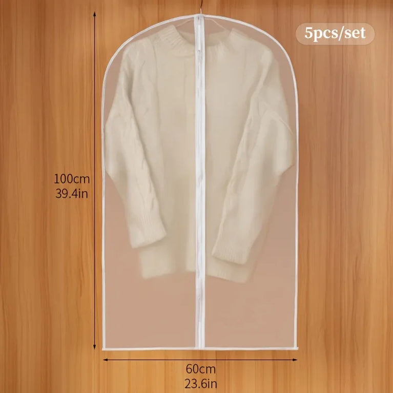 5-Piece Dust-Proof Garment Protector Set | Full-Enclosure Zippered Clothes Bags