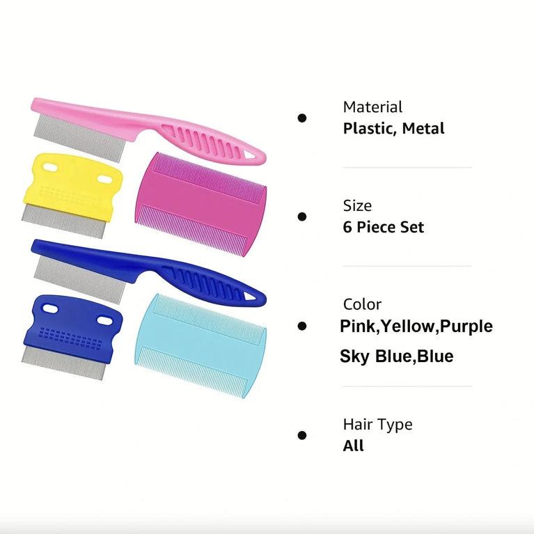 6PCS Flea Metal Lice Cat Dog Deshedding Grooming Comb Kit Tool Set