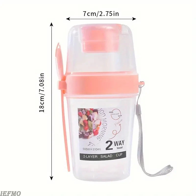 Portable Breakfast Salad Cup Oatmeal Fruit Vegetable Container with Fork Lid Leakproof Round PP Jar