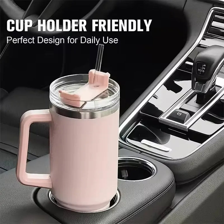 40OZ Stainless Steel Insulated Vacuum Waterbottle With Handle Straw Cup
