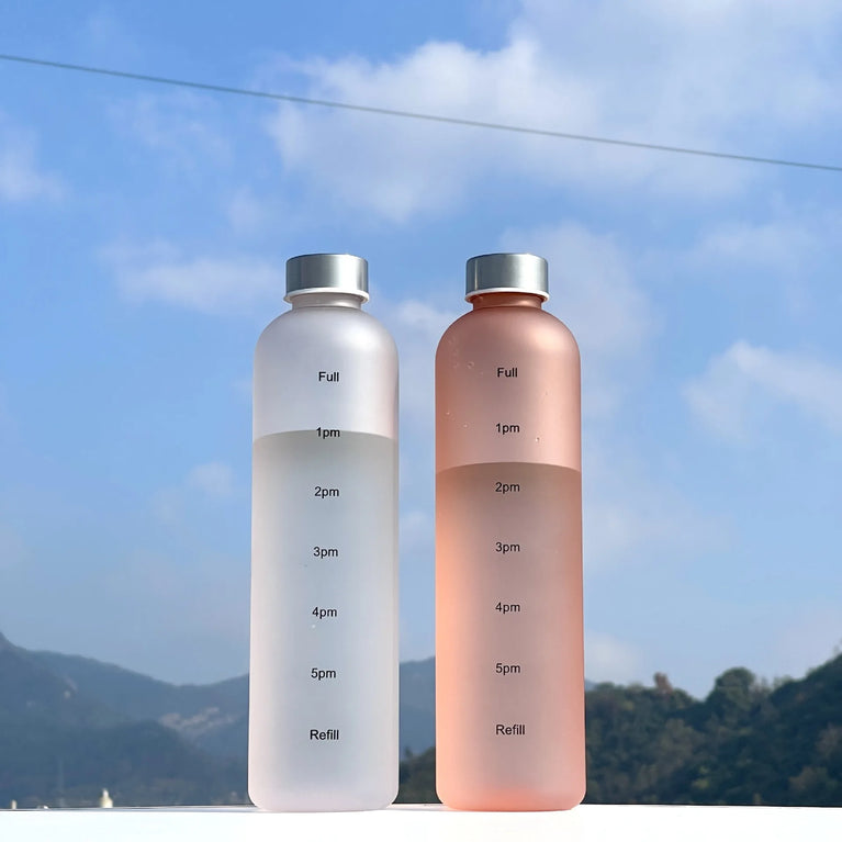1L Water Bottle with Time Marker Leakproof BPA-Free Fitness Sports Outdoor Travel Hydration Bottle with Straw