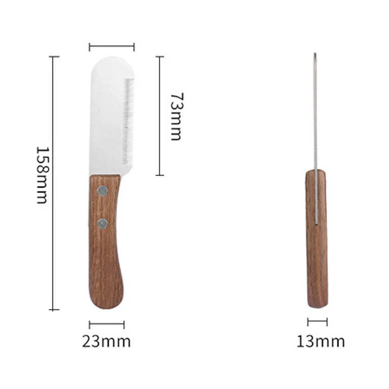 Pet Stainless Steel Wooden Handle Stripping Knife Dog Grooming Tool