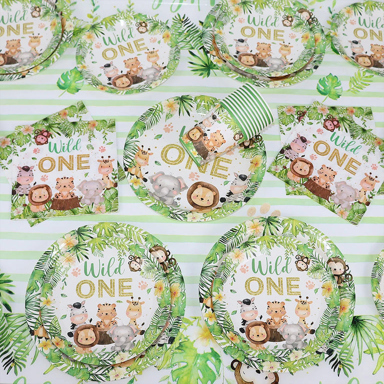 Wild One Animals Jungle Safari Birthday Disposable Tableware Set