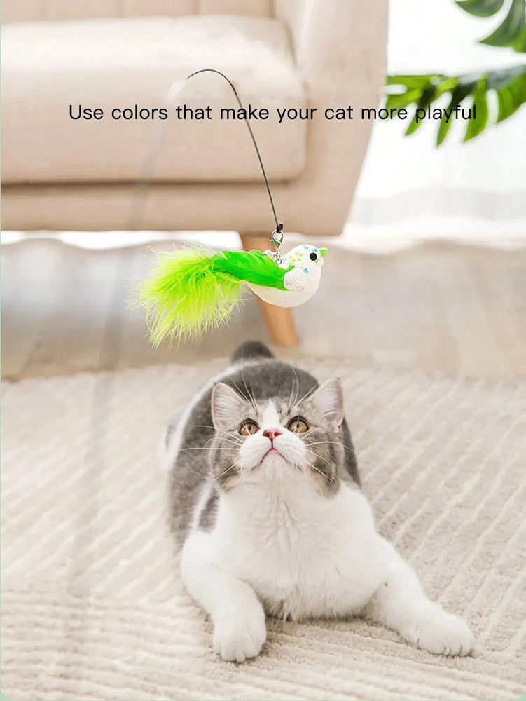 Cat Interactive Toy Simulate Bird Feather Bell Funny Cat Toy