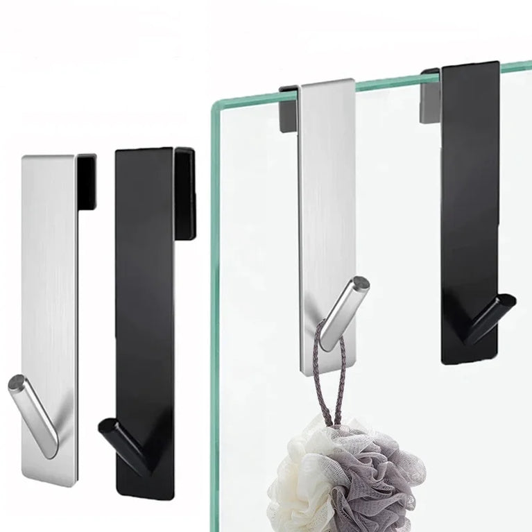 Bathroom Shower Door Back Hook Stainless Steel Over Glass Door Shower Towel Rack S-Shape Bathroom Bathrobe Hanger Holder Hooks
