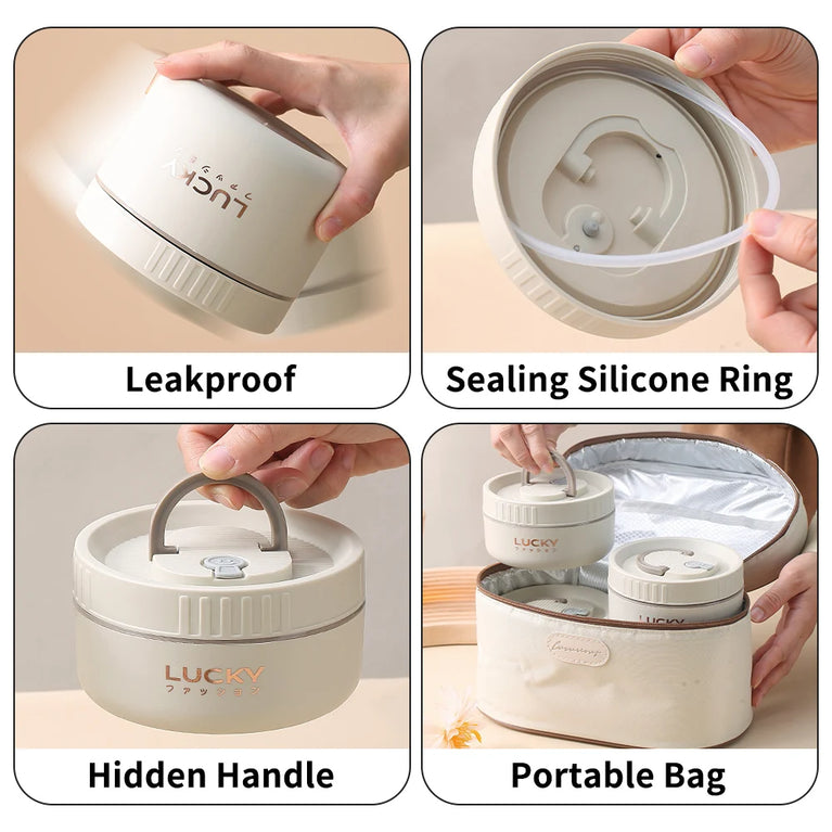 Bento Lunch Box Set Portable Keep Warm Insulated Stainless Steel Thermal Food Container Bag