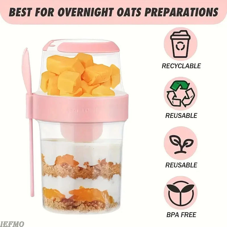 Portable Breakfast Salad Cup Oatmeal Fruit Vegetable Container with Fork Lid Leakproof Round PP Jar