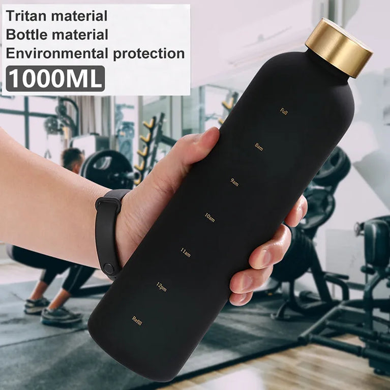1L Water Bottle with Time Marker Leakproof BPA-Free Fitness Sports Outdoor Travel Hydration Bottle with Straw