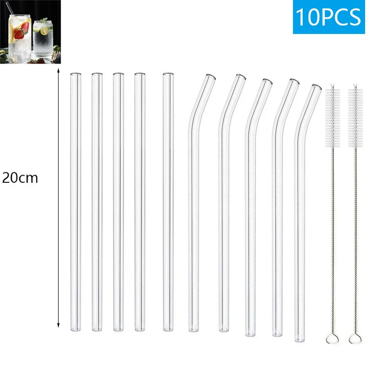 Glass Straws Eco Friendly Reusable Drinking Straw Set with Brushes Bar Accessories