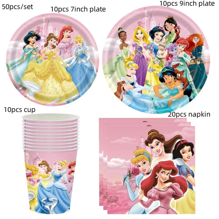 Princess Six Theme Party Disposable Tableware Set Girls Birthday
