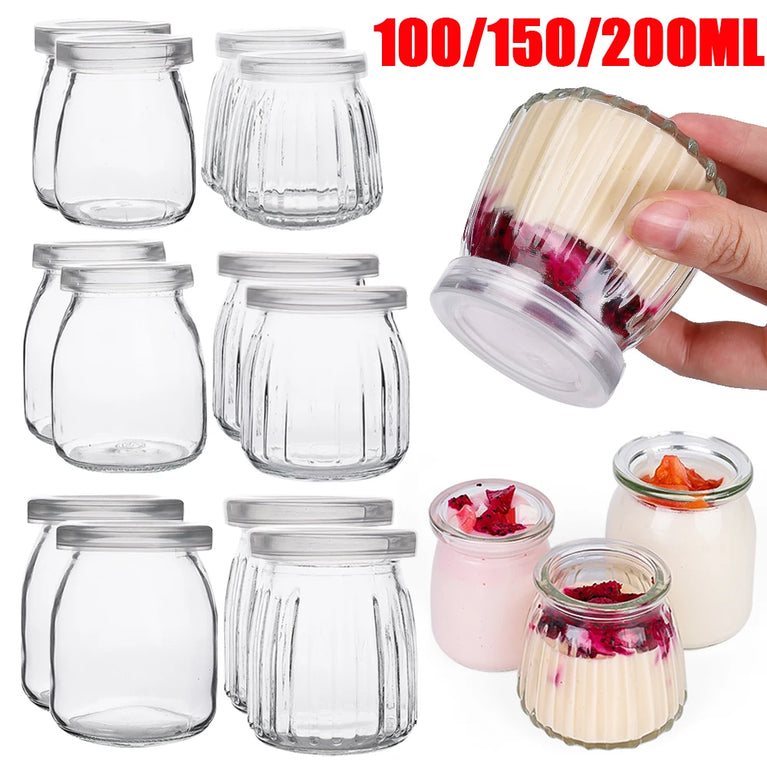Glass Baking Bottles with Lid Yogurt Pudding Mini Food Storage Jar Container