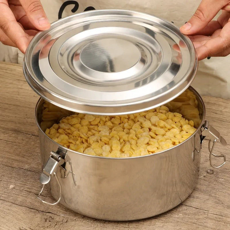 Stainless Steel Fresh Keep Round Sealed Lunch Box Buckle Food Container Fruit Salad Organizer for Refrigerator Storage