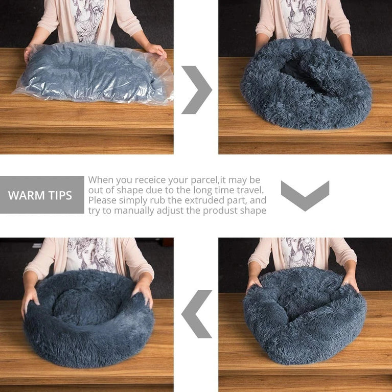 Donut Dog Bed Plush Basket Fluffy Medium Small Washable Warm Round Puppy Bed Mat