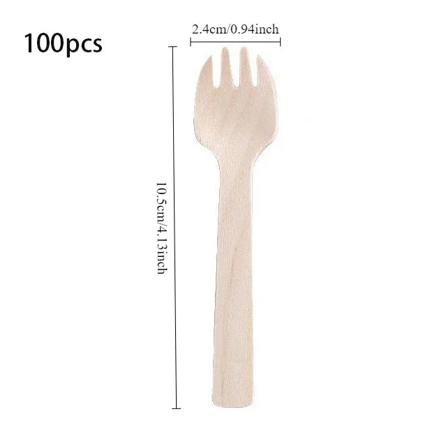 100Pcs Disposable Mini Wooden Ice Cream Spoon Dessert Party Set Tool