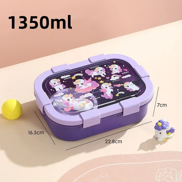 1000/1350ml Cartoon Lunch Box Leakproof Bento Container with Soup Bowl Portable Food Storage Box