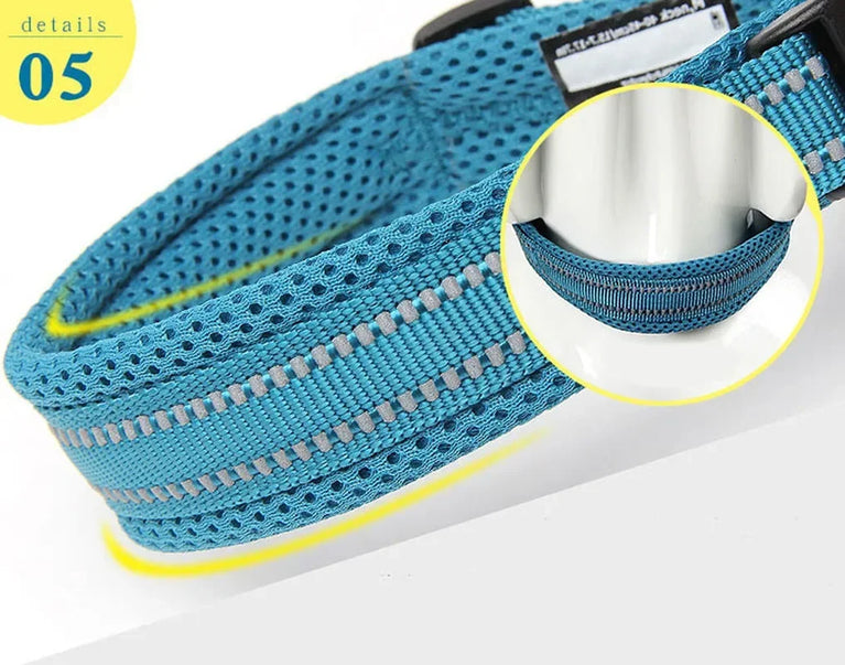 Adjustable Mesh Padded Dog Collar 3M Reflective Nylon Heavy Duty Proof