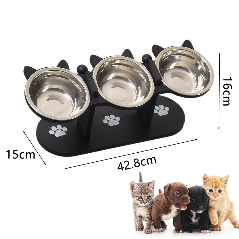 Adjustable 15° Elevated Cat Feeding Bowl with Wooden Support Stand