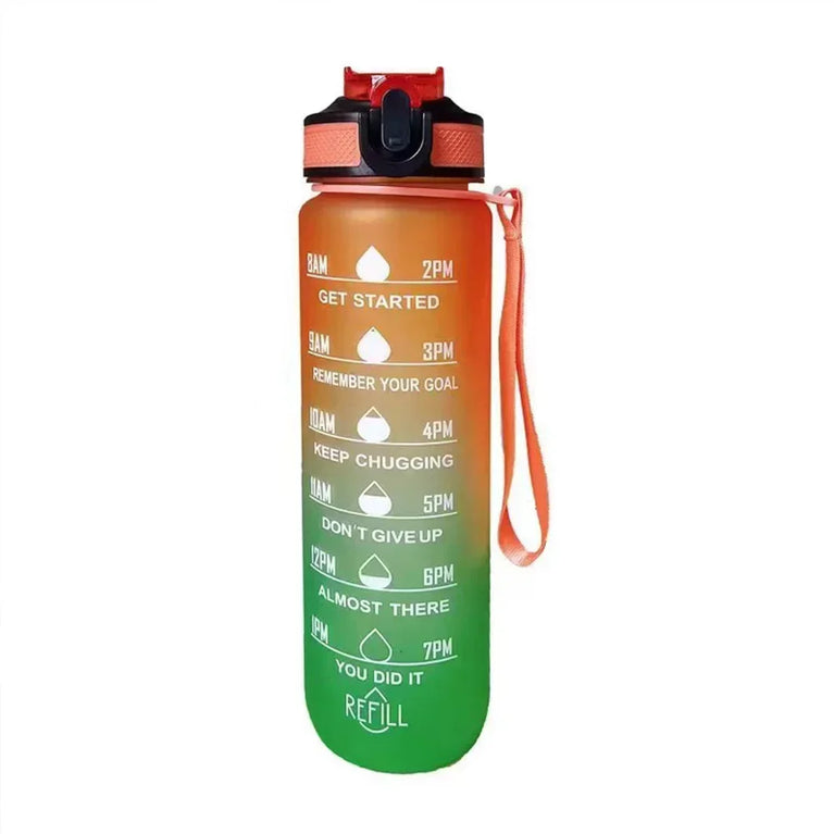 1L Motivational Gradient Sports Waterbottle Straw Leakproof Gym Bottle