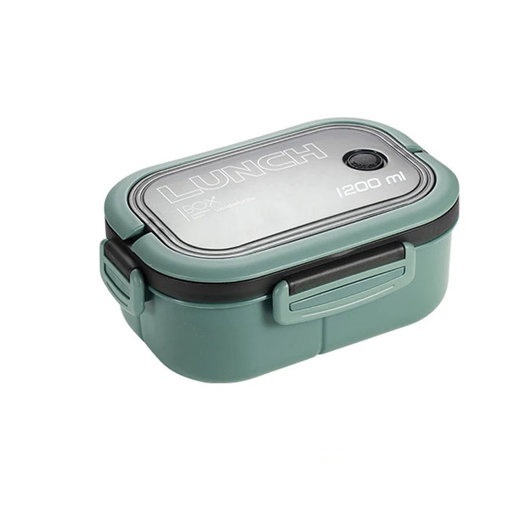 Double Layer Microwave Lunch Box Portable Plastic Food Container with Fork and Spoon Set