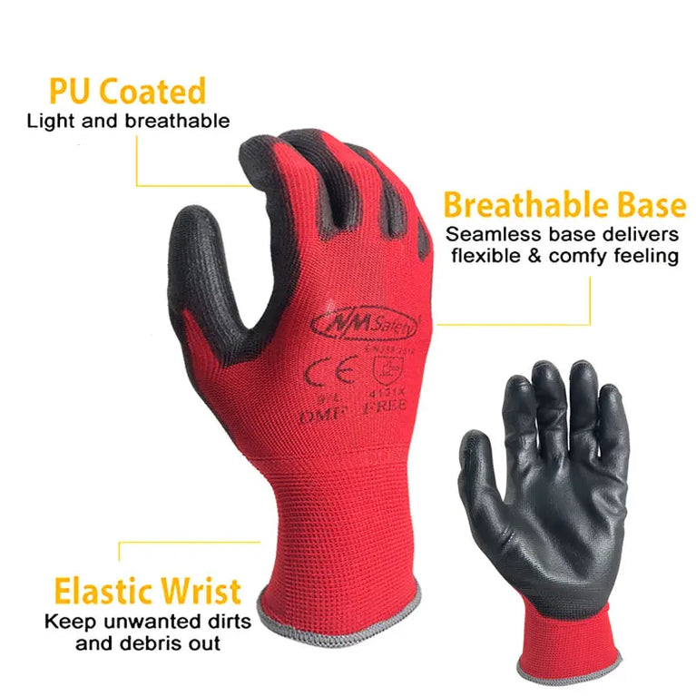 PU Coated Nylon Gardening Gloves Breathable Safety Work Gloves