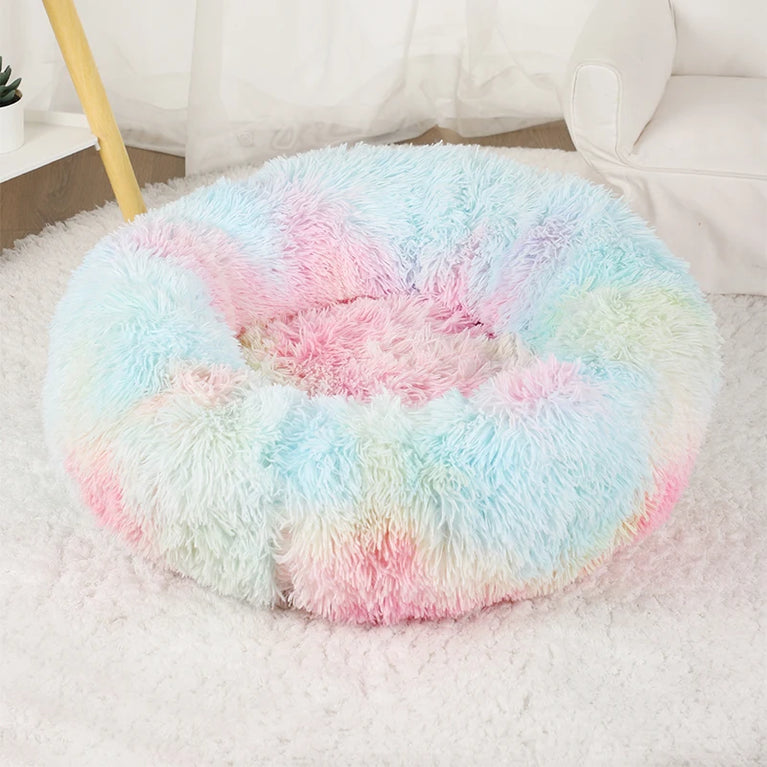Donut Dog Bed Plush Basket Fluffy Medium Small Washable Warm Round Puppy Bed Mat