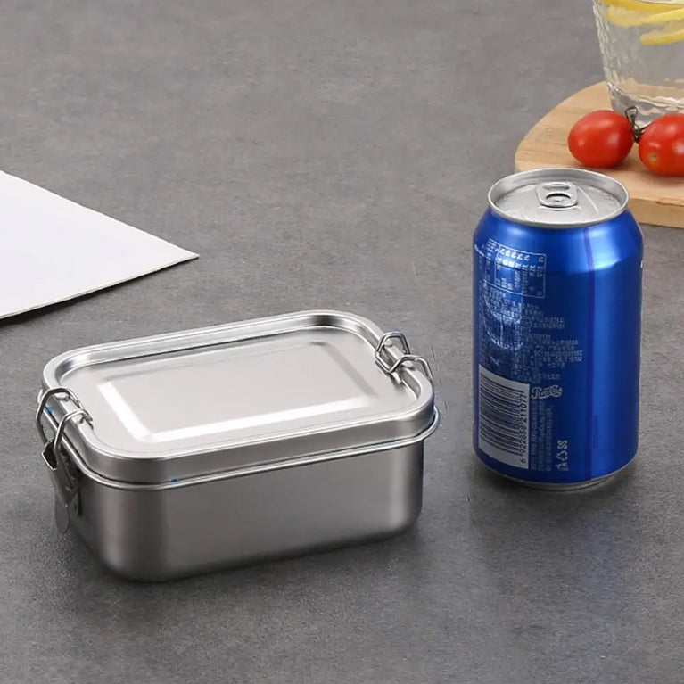 Stainless Steel Leakproof Bento Lunch Box Large Capacity Square Food Container with Lock Clips for Travel and Outdoor Use