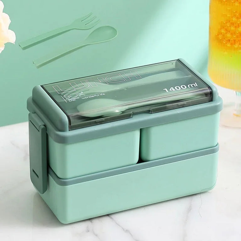 Portable Leakproof Microwave Lunch Box 700/1400ML with Spoon Bento Container