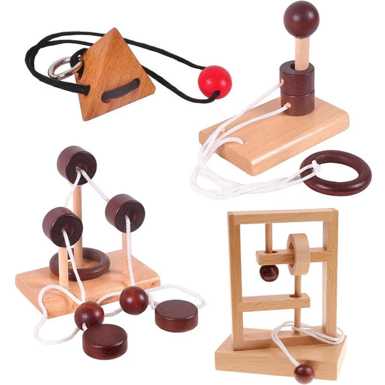 Muddy Puddles Wooden Rope & Ring Puzzle | Classic 3D Brain Teaser