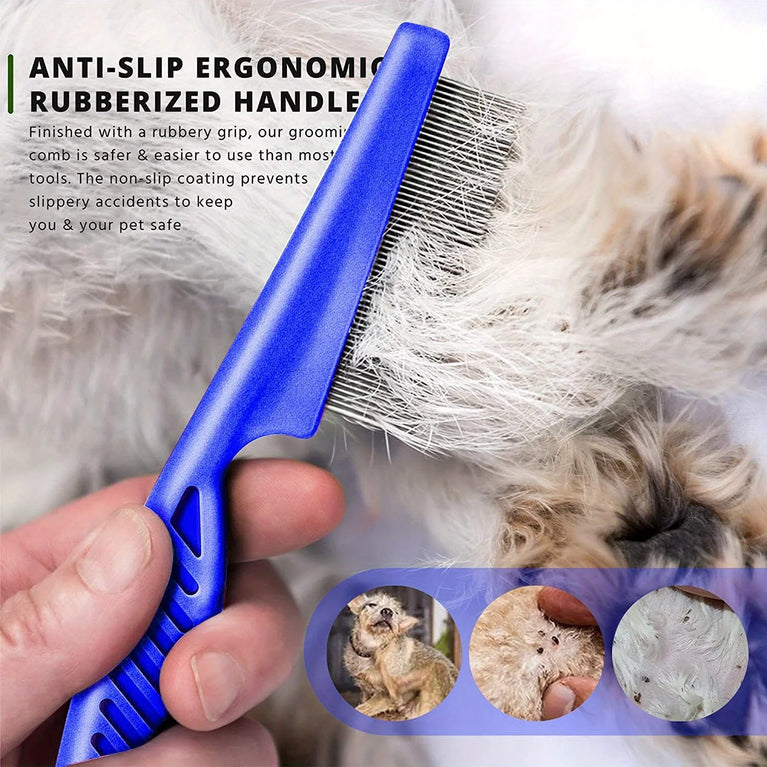 6PCS Flea Metal Lice Cat Dog Deshedding Grooming Comb Kit Tool Set