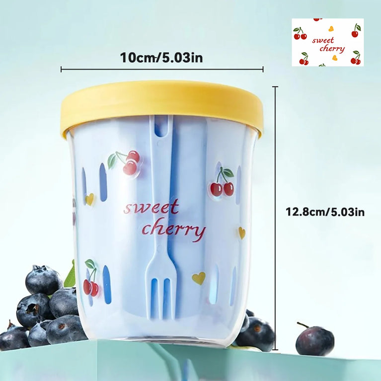 Double Wall Salad Cup Portable Leakproof Oat Breakfast Container Fork Handle