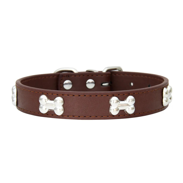 Bone Leather Dog Collars Puppy Pug Collars Small Large Cat Collar
