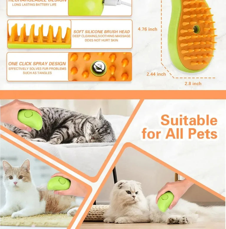 Cat Steamy Brush Electric Spray Massage Grooming Shedding 3in1 Tool