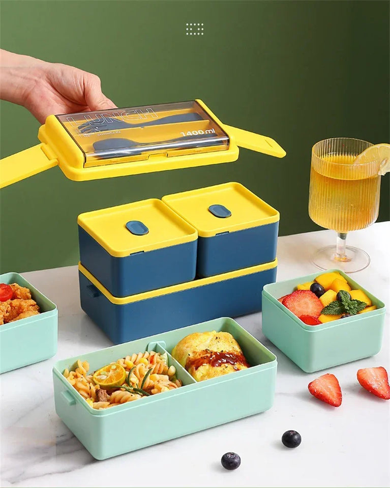 Portable Leakproof Microwave Lunch Box 700/1400ML with Spoon Bento Container
