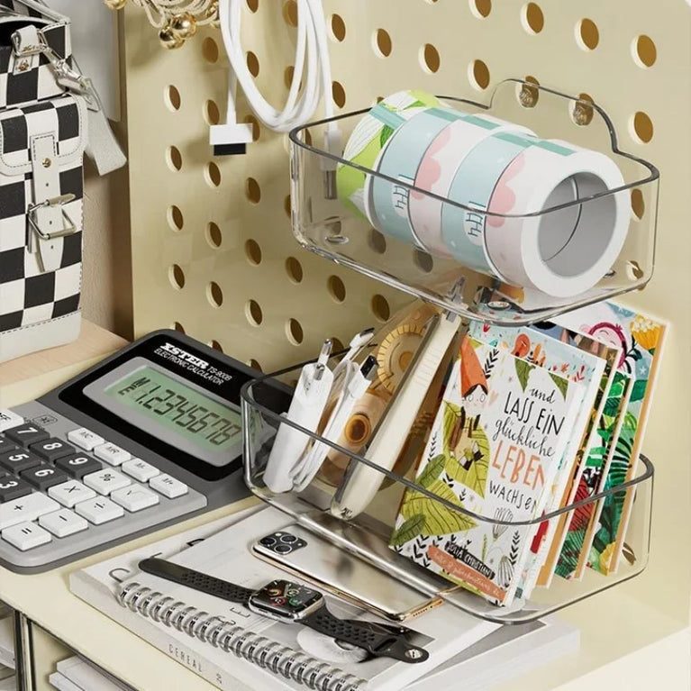 Desktop Perforated Board Desk Organiser with Drawer Storage Rack
