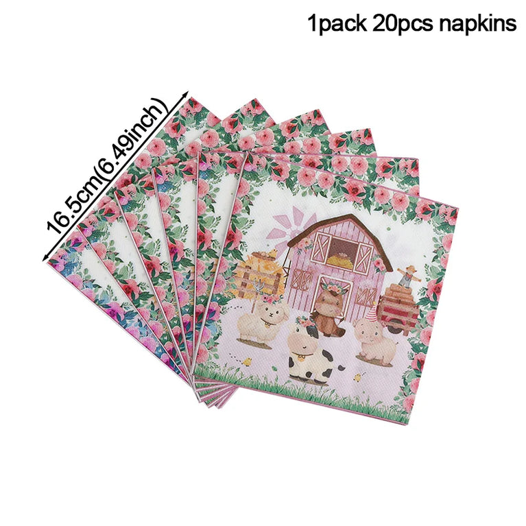 Pink Farm Animals Birthday Disposable Tableware Set-Baby Shower Decor