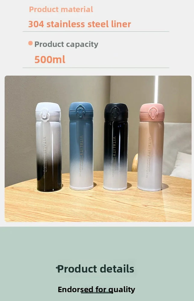500ml Gradient Stainless Steel Insulated Water Bottle Flip Lid
