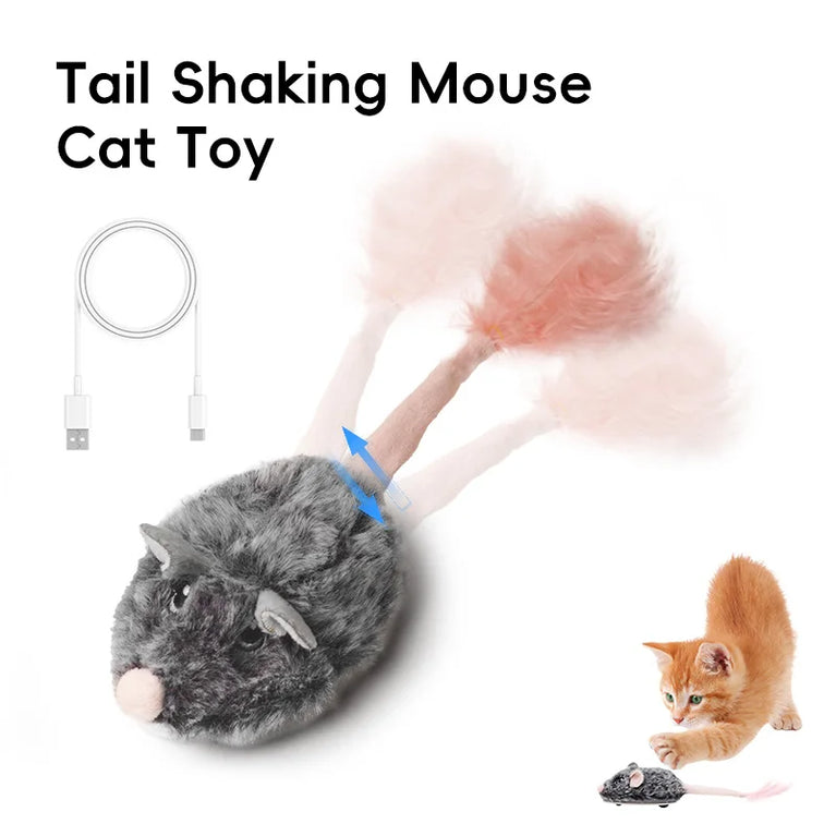 Rechargeable Motion Mouse Cat Toy Automatic Tail Wagging Interactive Sound Moving Pet Toy