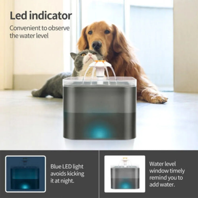 2L Cat Water Fountain LED Filter Pet Drinking Dispenser Bowl