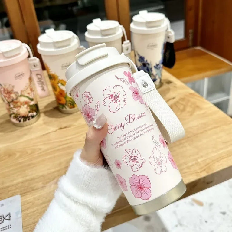 500ml Insulated Stainless Steel Tumbler Mug with Straw Handle