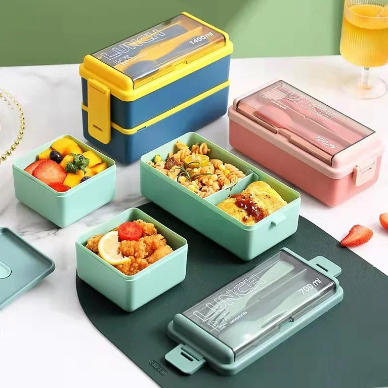 Portable Leakproof Microwave Lunch Box 700/1400ML with Spoon Bento Container