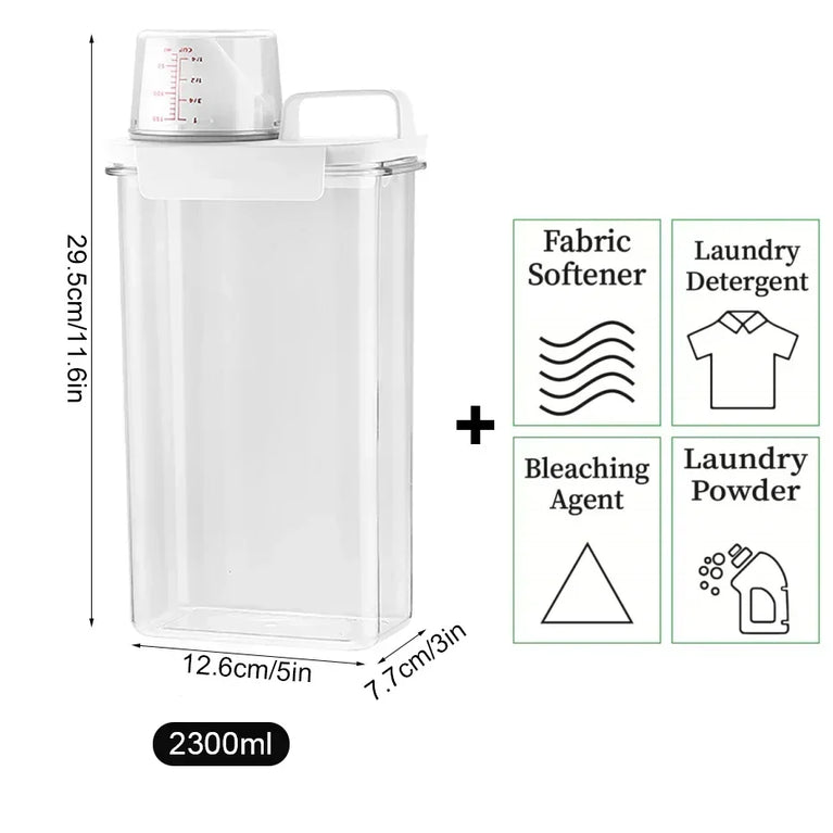 Airtight Laundry Detergent Powder Storage Box 2.3L Plastic Dispenser Container with Labels