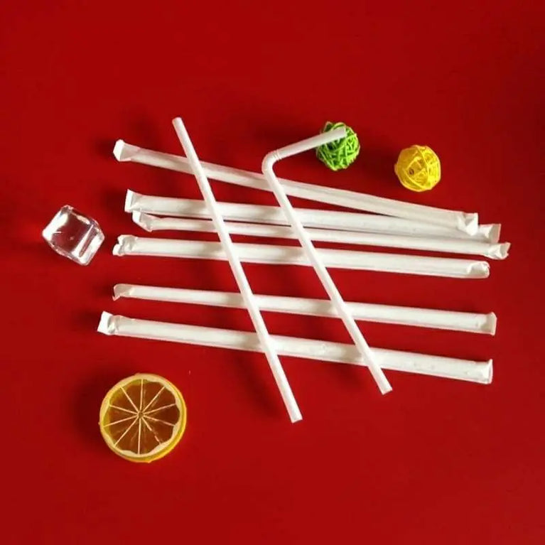100PCS Disposable Straws White Individually Packaged for Drinks